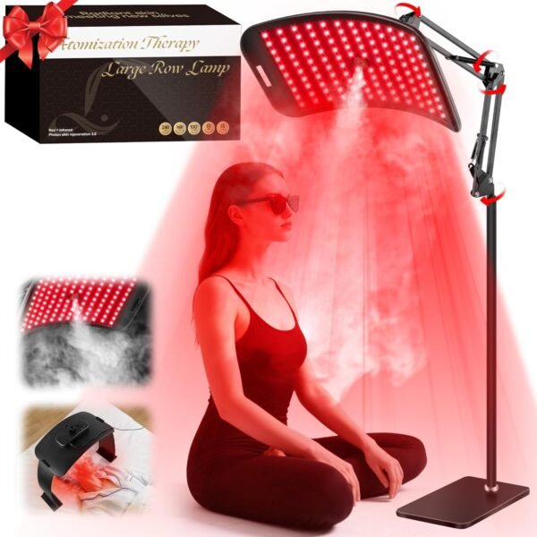 Red Light Therapy for Face and Body,Infrared Light Therapy with Oxygen Nebulization,Red Light Panel with Stand,LED 660nm and 850nm Deep Near Infrared Therapy Device (Black)