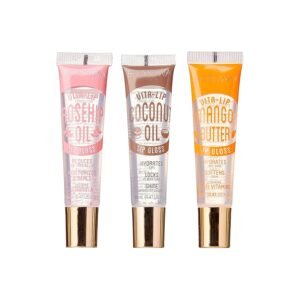 81tvv27dK4L._SL1500_.jpg Ruby Kisses Broadway Vita-Lip Clear Lip Gloss (3 Pack Mango Butter, Rosehip, Coconut Oil), Ultra-Hydrating & Soothing Formula with Vitamin Oils, High-Shine Non-Sticky Finish, Healing Lip Balm