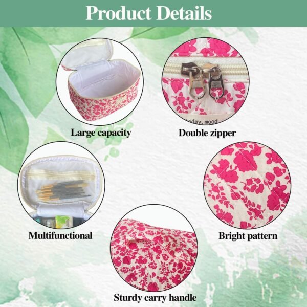 81u-EGDuVaL._AC_SL1500_.jpg Rose Red Large Quilted Floral Makeup Bag Cute Soft Coquette Aesthetic Cosmetic Bag Cotton Travel Toiletry Bag for Women