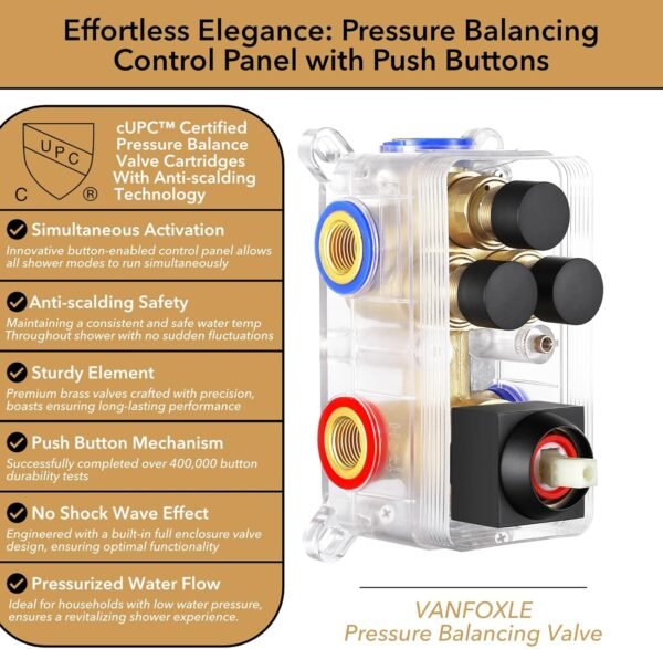 VANFOXLE Shower Faucet Set Matte Black Shower System,Push Button Diverter Shower Faucet with 2 in 1 Handheld,Ceiling Mount 10 Inch Shower Head with 6 Inch Wall Mount Shower Head