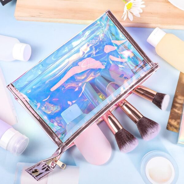 BESARTE 10 Pcs Holographic Makeup Bags Bulk, Mother's Day Gifts for Women Clear Portable Zippered Toiletry Bag Waterproof Cosmetic Bags Wedding Gifts for Bride Bridesmaids