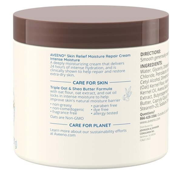 81uoJxrd3L._SL1500_.jpg Aveeno Skin Relief Intense Moisture Repair Body Cream with Triple Oat & Shea Butter Formula, Helps Relieve & Restore Extra-Dry Skin with Long-Lasting Moisture, Fragrance-Free, 11 oz
