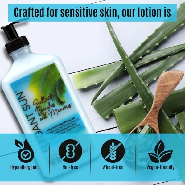 Saltwater Beaches Tan Extender, After Sun Lotion or Tanning Bed Moisturizer, Aloe Vera Base, Hypoallergenic, Sensitive Skin Care Lotion for Men or Women, Unisex Fresh Scent, Elegant Sun