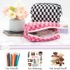 PAZIMIIK Checkered Makeup Bag for Purse Portable Zipper Make Up Pouch Small Cosmetic Case for Travel Accessories (6PCS Hotpink)