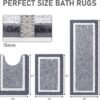 Pauwer Bathroom Rug Mat Set 3 Piece, Microfiber Shaggy Bath Set, Non-Slip Ultra Soft Carpet Mats, Absorbent with U-Shaped Toilet for Bathroom, Tub, Shower, Dark Grey
