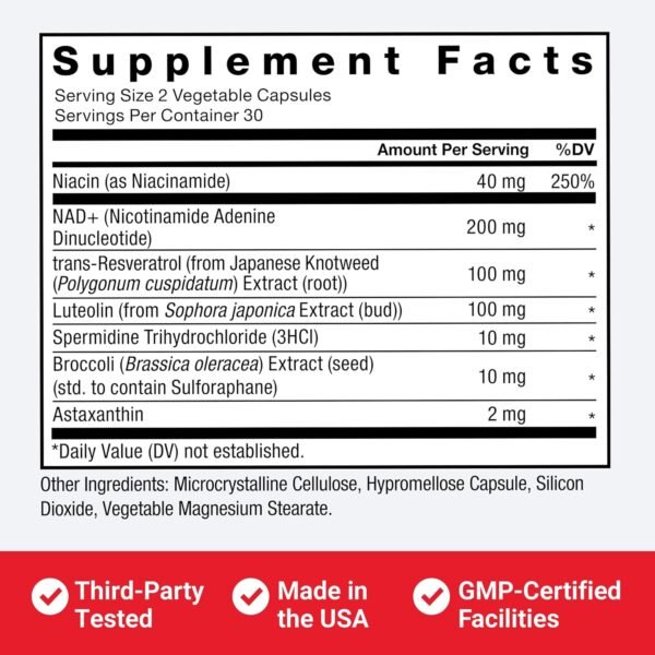 81vABYfRitL._AC_SL1500_.jpg FORCE FACTOR NAD+ (NMN or Nicotinamide Riboside Alternative) with Resveratrol, Astaxanthin, Spermidine & Luteolin Complex, NAD to Support Cellular Health & Healthy Aging, 60 Capsules