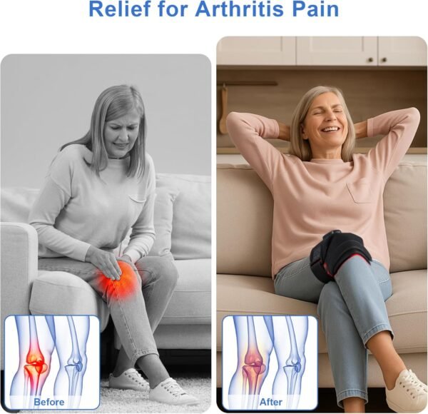 Wireless Red Light Therapy for Knee Pain Relief – 660nm Red & 880nm Infrared Heating Pad for Arthritis, Joint & Muscle Pain – Adjustable Fit, Ideal for Seniors & Home Use