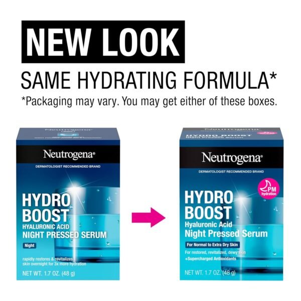 Neutrogena Hydro Boost Night Pressed Serum, Hyaluronic Acid Face Moisturizer for Normal to Extra Dry Skin, Delivers Overnight Hydration for Restored, Revitalized, Dewy Skin, 1.7 oz