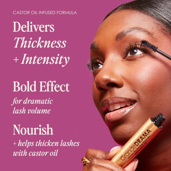 Grande Cosmetics GrandeDRAMA Intense Thickening Mascara with Castor Oil, Volumizing, Conditioning, Buildable Formula