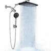 Veken Wide Rain Shower Head with 6 Modes Handheld Water Spray,High Pressure Showerhead Combo with Arm for Bathroom Accessories,Home Decor Detachable Dual Shower with Anti-Clog Nozzles,Silver Chrome