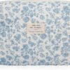 Floral Makeup Bag, Large Cosmetic Bag for Women Girls, Cute Cotton Make up Pouch, Quilted Makeup Bags, Flower Travel Toiletry Organizer Bag(Blue Floral)