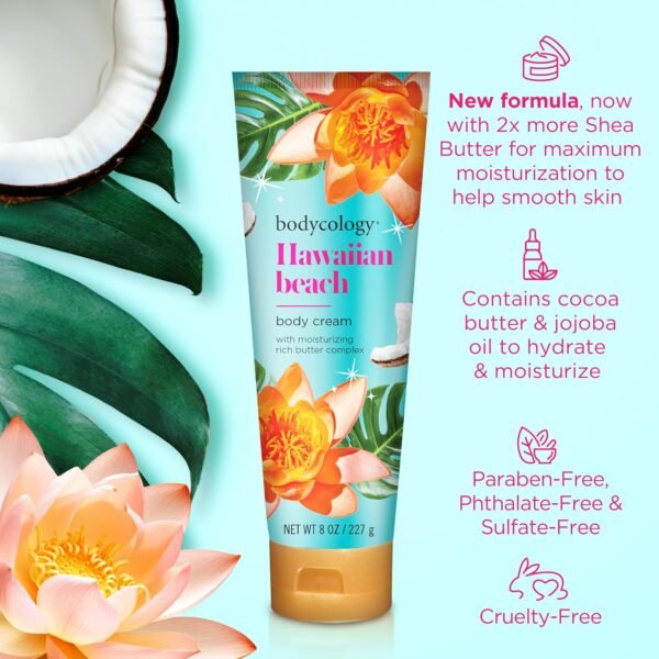 Bodycology Shea Butter Body Cream, Hawaiian Beach, 8 oz