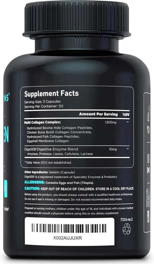 Vital Vitamins Multi Collagen for Women & Men - Type I, II, III, V, X - Grass Fed, Non-GMO - 150 Capsules