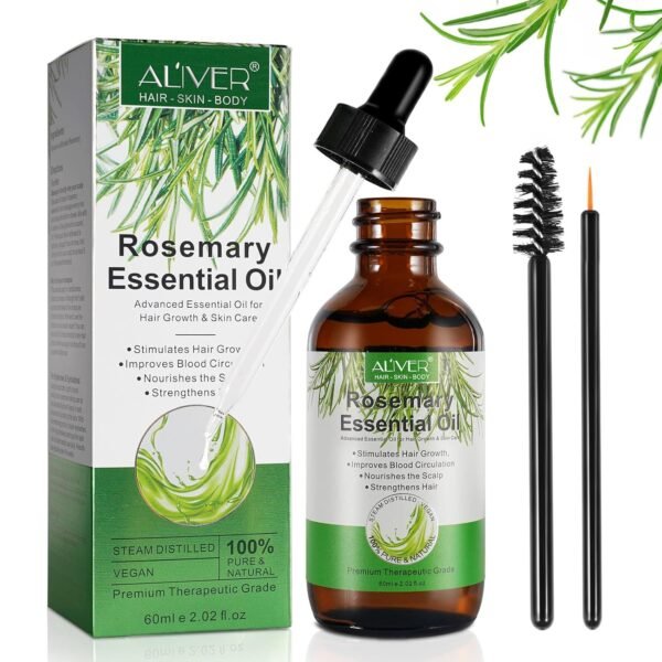 81wb9N3KhnL._SL1500_.jpg Rosemary Oil for Hair Growth 2.02 Fl Oz, Rosemary Essential Oil for Eyelashs, Eyebrows, Face, Skin Care, Body Massage, Aromatherapy, Hair Loss Treatment, Nourishes The Scalp, Improve Blood Circulation