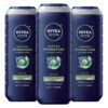Nivea Men Maximum Hydration Body Wash for Dry Skin, Aloe Vera Enriched, 3-in-1 Moisturizing Body Wash, Face and Hair, Paraben Free, Vegan Formula, 16.9 Fl Oz Bottle, Pack of 3