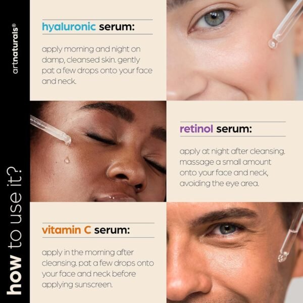 81x2rwnD-LL._SL1500_.jpg artnaturals Anti-Aging-Set with Vitamin-C Retinol and Hyaluronic-Acid - (3 x 1 Fl Oz / 30ml) Serum for Anti Wrinkle and Dark Circle Remover – All Natural and Moisturizing