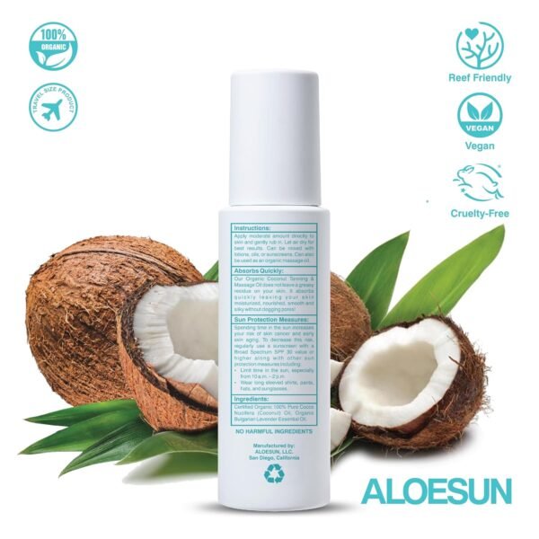 Organic Coconut Tanning Oil Spray Infused with Organic Lavender Oil | Natural Deep Tanning Accelerator | Moisturizing & Hydrating Tan | Non-Greasy | Vegan & Cruelty-Free | Travel Size 3.4 Oz