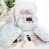 senbowe Floral Makeup Bag, 3 Pack Large Cotton Quilted Makeup Bag Set, Cute Floral Coquette Aesthetic Toiletry Bag Make Up Cosmetic Bag for Women, Toiletry Travel Make Up Organizer Bag