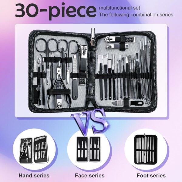 Manicure kit Personal Care Mens Grooming Kit, 30 in 1 Professional Nails Kit Pedicure Kit, Nail Clippers for Men and Beauty Tool Portable Set, with Luxurious Travel Case (Black)
