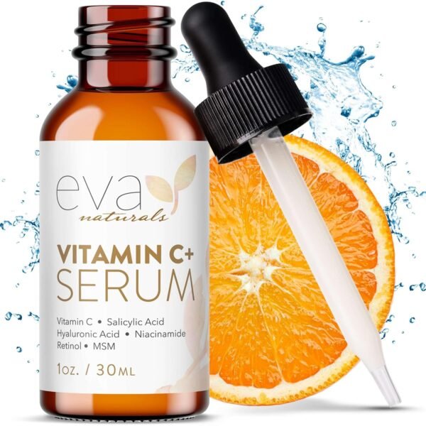 81yBwcXFzOL._SL1500_.jpg Eva Naturals Vitamin C Face Serum With Hyaluronic Acid - Anti Aging Serum - Reduce Dark Spots, Acne & Wrinkles - Retinol, Niacinamide & Salicylic Acid, Brightening Skin Serum for Glowing Skin