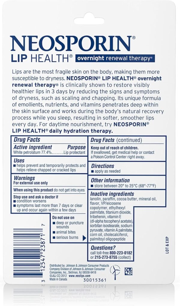 81yCw8fs0PL._AC_SL1500_.jpg Neosporin Lip Health Overnight Renewal Therapy, 0.27 Oz, Pack of 2