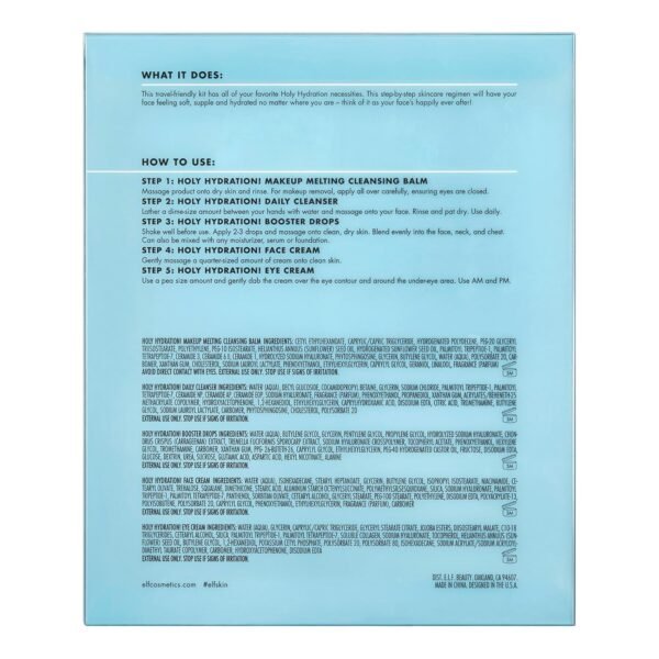 e.l.f. SKIN Holy Hydration! Hydrated Ever After Skincare Mini Kit, Cleanser, Makeup Remover, Moisturiser & Eye Cream For Hydrating Skin, Airplane-Friendly Sizes