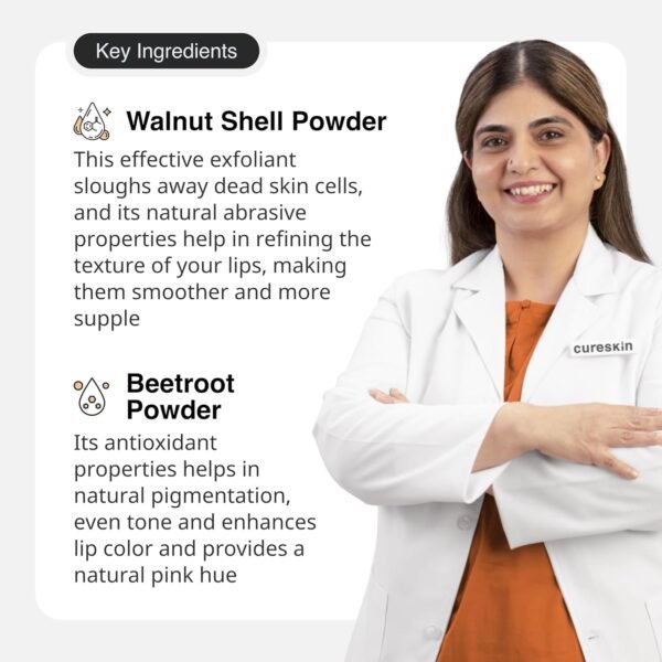 Lightening Lip Scrub for Men and Women | Exfoliate & Brighten with Walnut Shell Powder, Beetroot & Squalane | Lip Scrub for Dark Lips to Lighten Pink