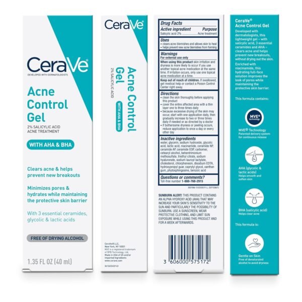 81yyh5kBi3L._SL1500_.jpg CeraVe Acne Control Gel, 2% Salicylic Acid Treatment With Glycolic Acid + Lactic Acids + Niacniamide, Acne Gel Helps Clear Blemishes Without Over Drying, Alcohol Free & Oil Free, 1.35 Fl Oz