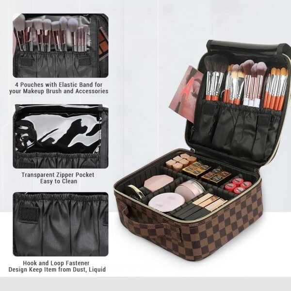 81ze1C6FD5L._AC_SL1500_.jpg Checkered Makeup Bag, Portable Makeup Bag with Adjustable Partition, Cosmetic Bags for Women Toiletry Travel Organizer Portable Make Up Bags for Christmas Birthday Gifts
