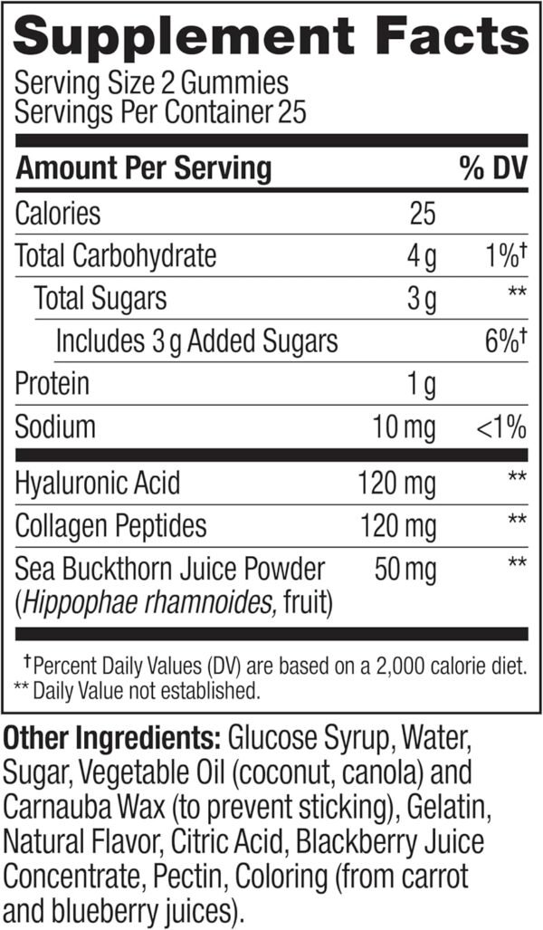 OLLY Glowing Skin Gummy, Hydrated & Youthful Skin,* Hyaluronic Acid, Collagen Peptides, Sea Buckthorn, Plump Berry Flavor, 25 Day Supply - 50 Count