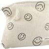 GUTGNK Makeup Bag For Women - Corduroy Cosmetic Bags Aesthetic Design Ladies Tote Bag,Women's Pencil Case,Cute Smiley Face Makeup Organizer with Zipper (Beige)