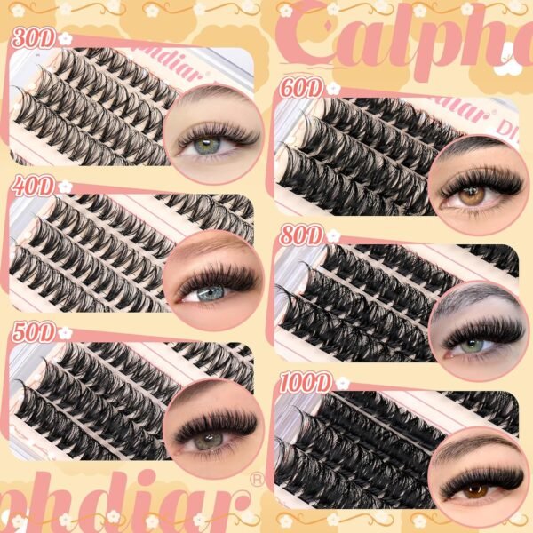Calphidar Eyelash Clusters 30D+40D+50D+60D+80D+100D Lash Clusters Wispy Individual Lashes 476PCS D-curly Lash Extension 10-16MM Natural Lashes Clusters DIY Cluster Eyelash Extensions for Beginners
