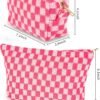 GUTGNK 2-Pack Makeup Bag For Women - Large Checkered Knitted Cosmetic Bags&Small Makeup Pouch Aesthetic Design Travel Toiletry Bag Skincare Bag Car Storage Bag With Zipper(Pink)