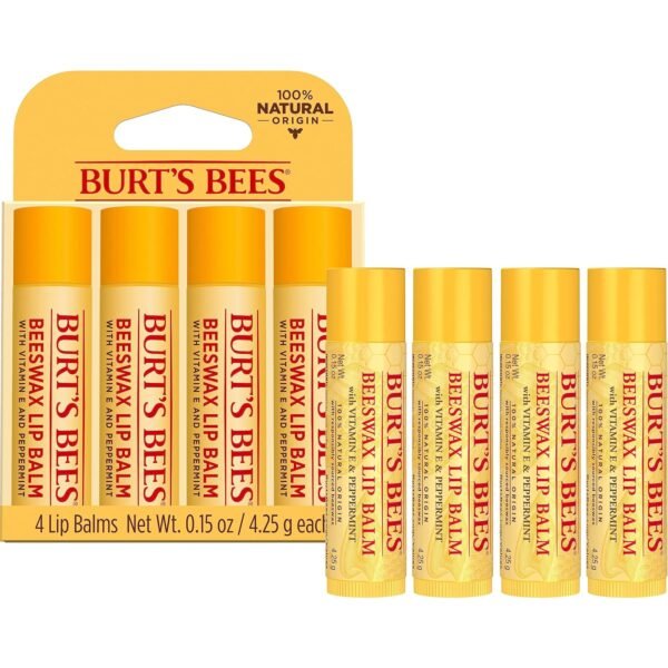 915VU7AzaL._SL1500_.jpg Burt's Bees Lip Balm - Original Beeswax, Lip Moisturizer With Responsibly Sourced Beeswax, Tint-Free, Natural Origin Conditioning Treatment, 4 Tubes, 0.15 oz.