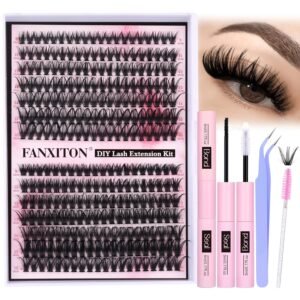 915abpUqPQL._SL1500_.jpg FANXITON DIY Lash Extension Kit Volume Lash Clusters 40D+50D D Curvature Individual Lashes Lash Clusters Kit Thick Eyelash Extension Kit 280 pcs Thin Band Cluster Lashes Lash Bond and Seal Tweezers
