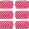 PAZIMIIK Checkered Makeup Bag for Purse Portable Zipper Make Up Pouch Small Cosmetic Case for Travel Accessories (6PCS Hotpink)