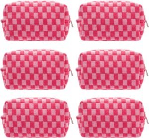 91E8fUjS3NL._AC_SL1500_.jpg PAZIMIIK Checkered Makeup Bag for Purse Portable Zipper Make Up Pouch Small Cosmetic Case for Travel Accessories (6PCS Hotpink)