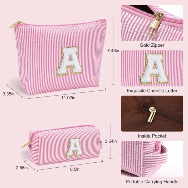 YOOLIFE Personalized Initial Makeup Bag | Pink Cosmetic Travel Bag | 11 12 13 14 15 16 Years Old Girl Gifts Graduation Teacher Gifts Teen Girl Gift Trendy Stuff A