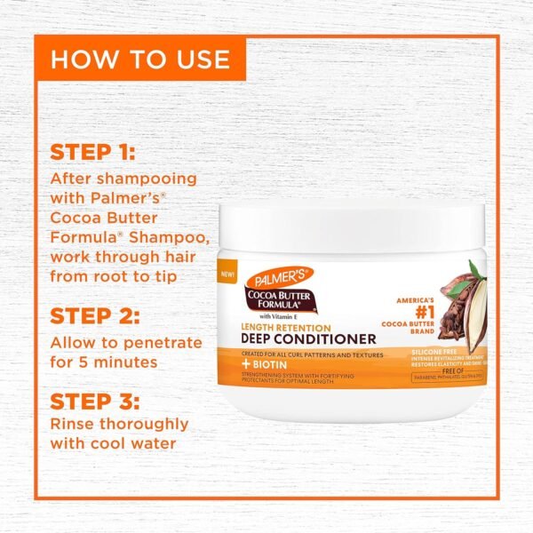 Palmer's Cocoa Butter & Biotin Length Retention Deep Conditioner, Strengthen, Nourish and Restore Elasticity and Shine, Suitable for All Curly Hair Patterns 8.5 Ounce