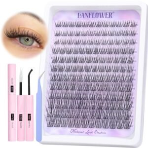 91M82lXAyYL._SL1500_.jpg Natural Lash Clusters Kit Wispy Lash Extension Kit Waterproof Lash Clusters C Curved Cluster Eyelash Extensions Kit 144pcs Individual Lashes 10-16mm Eyelash Extension Kit by Lanflower