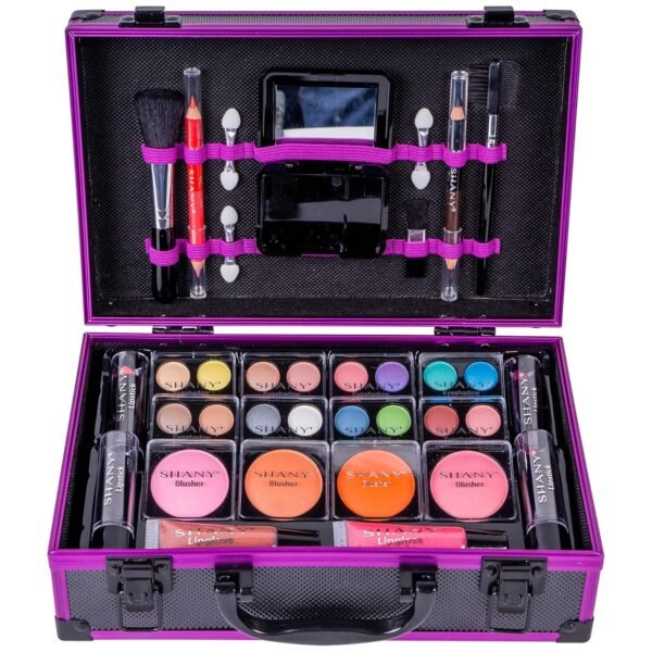 SHANY Carry All Makeup Train Case with Pro Makeup Set, Makeup Brushes, Lipsticks, Eye Shadows, Blushes, Powders, and more - Reusable Makeup Storage Organizer - Premium Gift Packaging - Purple