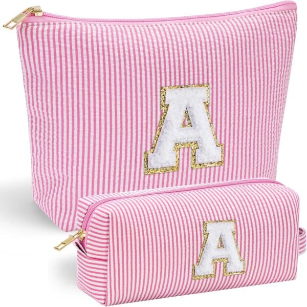 YOOLIFE Personalized Initial Makeup Bag | Pink Cosmetic Travel Bag | 11 12 13 14 15 16 Years Old Girl Gifts Graduation Teacher Gifts Teen Girl Gift Trendy Stuff A