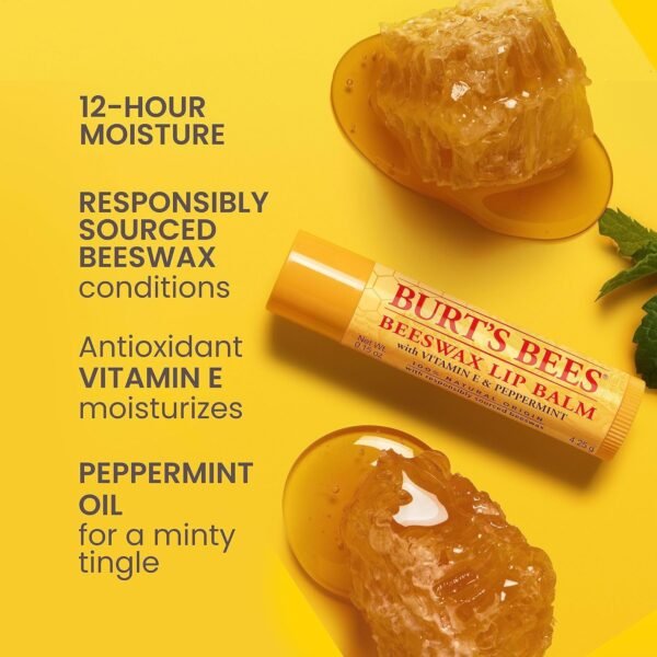 91WAYJnJE3L._SL1500_.jpg Burt's Bees Lip Balm - Original Beeswax, Lip Moisturizer With Responsibly Sourced Beeswax, Tint-Free, Natural Origin Conditioning Treatment, 4 Tubes, 0.15 oz.