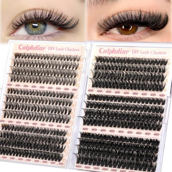 Calphidar Eyelash Clusters 30D+40D+50D+60D+80D+100D Lash Clusters Wispy Individual Lashes 476PCS D-curly Lash Extension 10-16MM Natural Lashes Clusters DIY Cluster Eyelash Extensions for Beginners