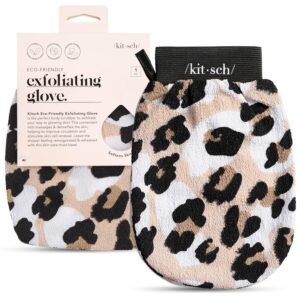 Kitsch Exfoliating Glove – Korean Exfoliating Mitt & Deep Exfoliating Body Scrubber for Shower, Bath | Body Exfoliator, Dead Skin Remover | Skin Care for Smooth, Renewed Skin - 1pc, Leopard