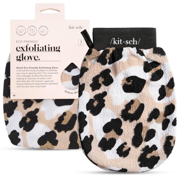 Kitsch Exfoliating Glove – Korean Exfoliating Mitt & Deep Exfoliating Body Scrubber for Shower, Bath | Body Exfoliator, Dead Skin Remover | Skin Care for Smooth, Renewed Skin - 1pc, Leopard