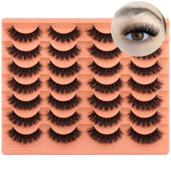 91cUQYTP21L._SL1500_.jpg Short Lashes Natural Look False Eyelashes Thick Volume Faux Mink Lashes Pack Wispy Strip Fake Eyelashes Cat Eye Lashes that Look Like Extensions 14 Pairs
