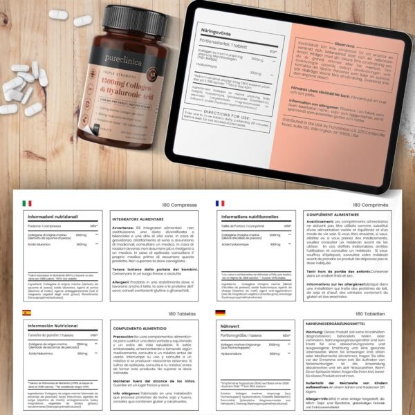 91kgwXfNWL._AC_SL1500_.jpg pureclinica 1500mg UltraColl Collagen (1200mg) and Hyaluronic Acid (300mg) x 180 Tablets - 6 Months Supply