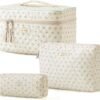 91pOWVHtTQL._AC_SL1500_.jpg HBselect Quilted Makeup Bag, 3PCS Cotton Large Travel Makeup Bag, Cute Floral Coquette Make up Bag Cosmetic Bag Toiletry Bag for Women Girls