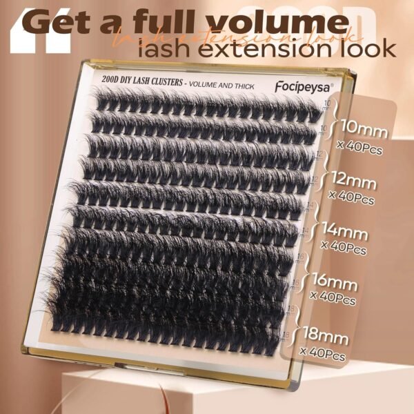 91svmbZUv2L._SL1500_.jpg Focipeysa Lash Extension Kit Thick Eyelash Extension Kit 10-18mm Volume Lash Clusters 200D Individual Eyelashes Kit with Lash Bond, Lash Remover, Lash Applicator, DIY Lashes Extension